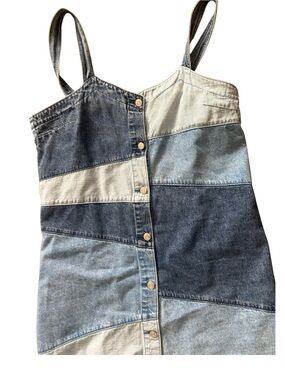Vintage 90s GAP Patchwork Denim Mini Dress | Button Front Jean Dress |